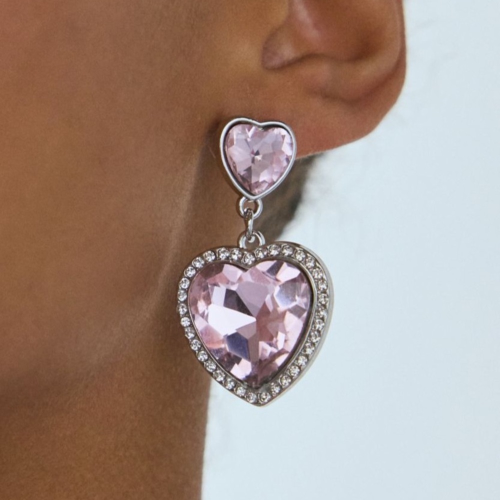 UO Isabella Pink Crystal Heart Dangle Earrings